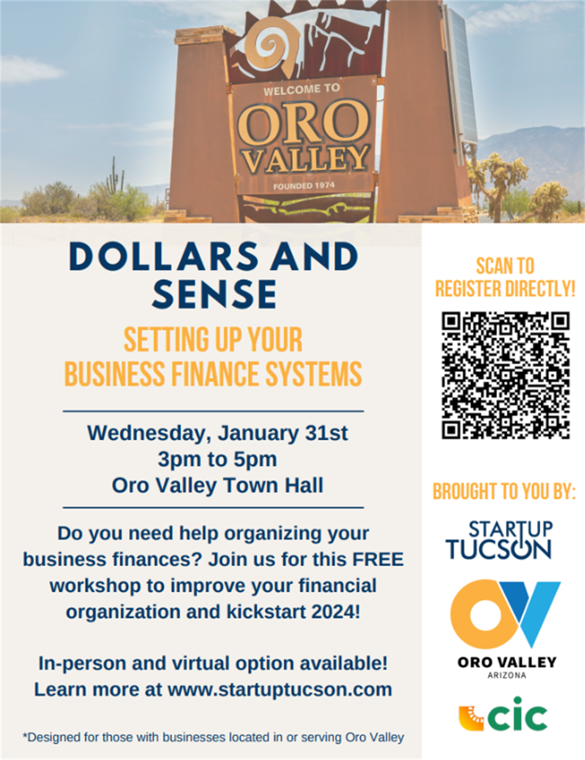 Start Up Dollars and Sense/Setting Up Your Business Finance Oro Valley Economic