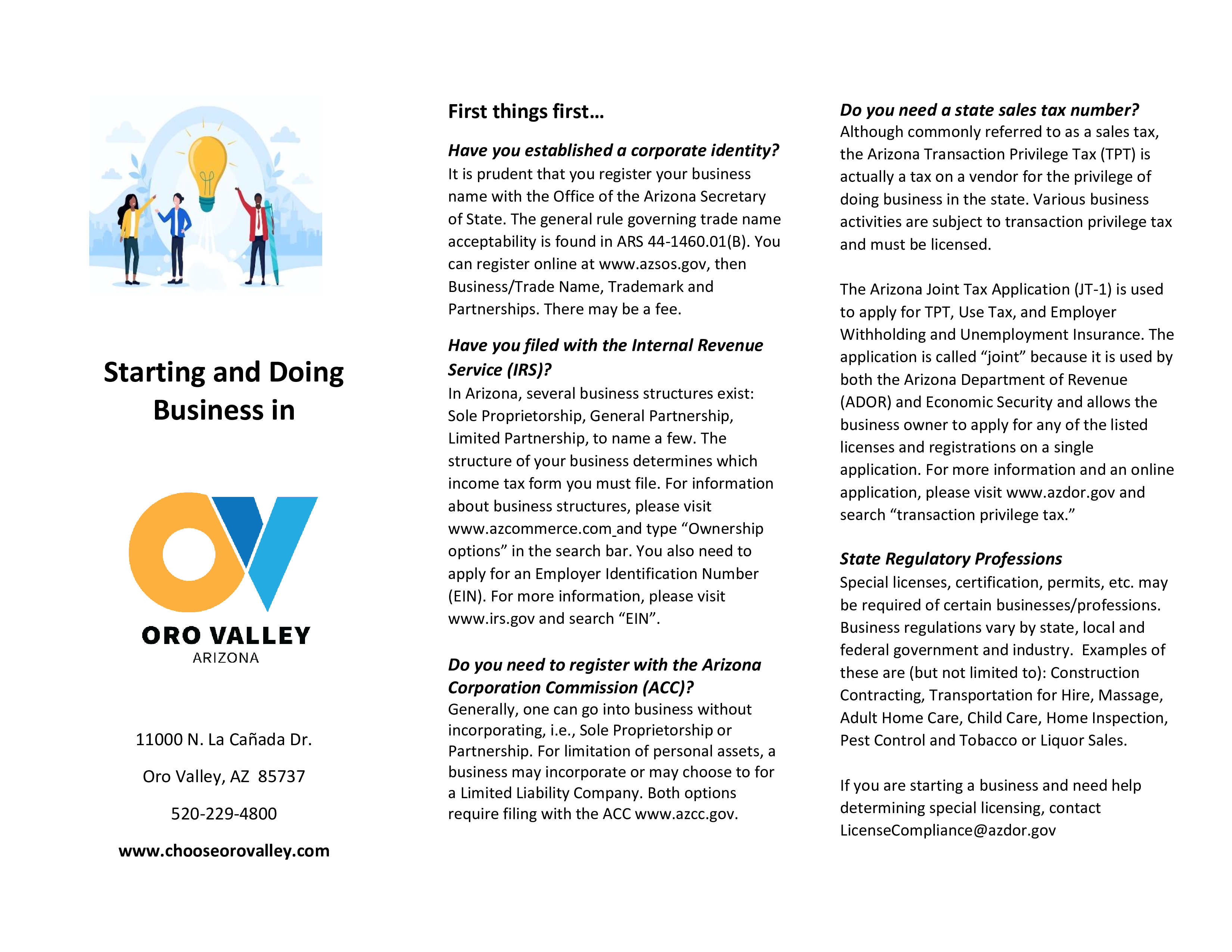 Starting and Doing Business in Oro Valley June 2023 pg 1.png
