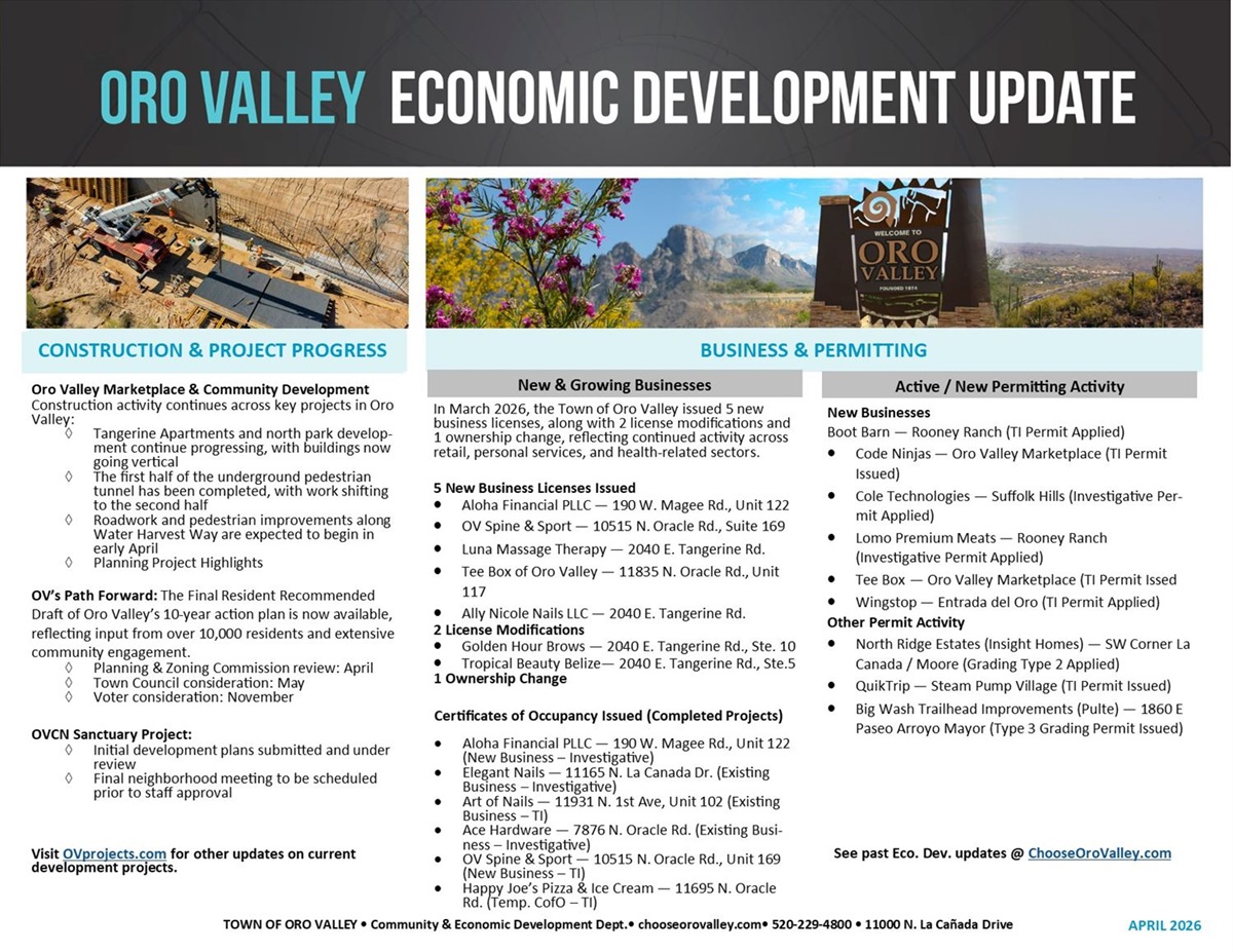 April 2026 Economic Development Update Oro Valley Economic Development
